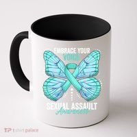 Sexual Assault Awareness Month Butterfly Teal Ribbon Gift Coffee Mug thumb 0