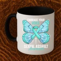 Sexual Assault Awareness Month Butterfly Teal Ribbon Gift Coffee Mug thumb 2