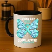 Sexual Assault Awareness Month Butterfly Teal Ribbon Gift Coffee Mug thumb 4