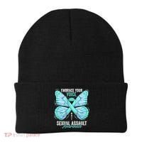 Sexual Assault Awareness Month Butterfly Teal Ribbon Gift Beanie thumb 0