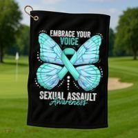 Sexual Assault Awareness Month Butterfly Teal Ribbon Gift Golf Towel thumb 1