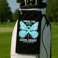 Sexual Assault Awareness Month Butterfly Teal Ribbon Gift Golf Towel thumb 2