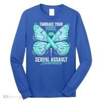 Sexual Assault Awareness Month Butterfly Teal Ribbon Gift Long Sleeve Shirt thumb 0