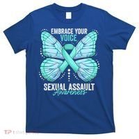 Sexual Assault Awareness Month Butterfly Teal Ribbon Gift T-Shirt thumb 0