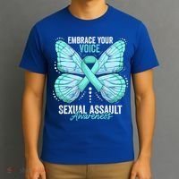 Sexual Assault Awareness Month Butterfly Teal Ribbon Gift T-Shirt thumb 3