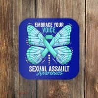 Sexual Assault Awareness Month Butterfly Teal Ribbon Gift Coaster thumb 0
