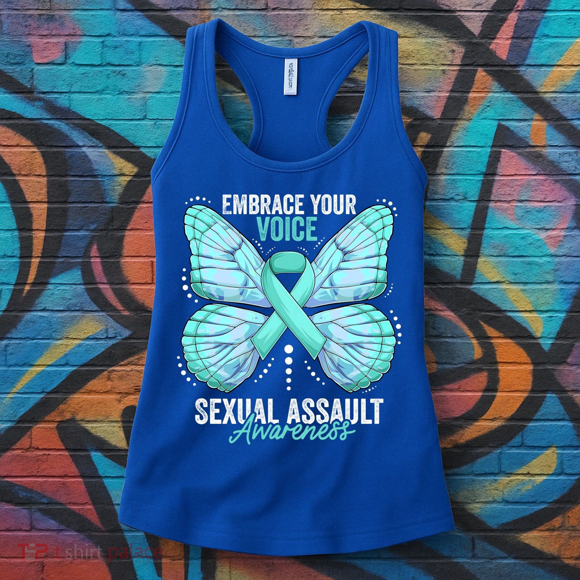 Sexual Assault Awareness Month Butterfly Teal Ribbon Gift Women's Tank Top