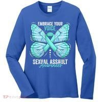 Sexual Assault Awareness Month Butterfly Teal Ribbon Gift Women's Long Sleeve Shirt thumb 0