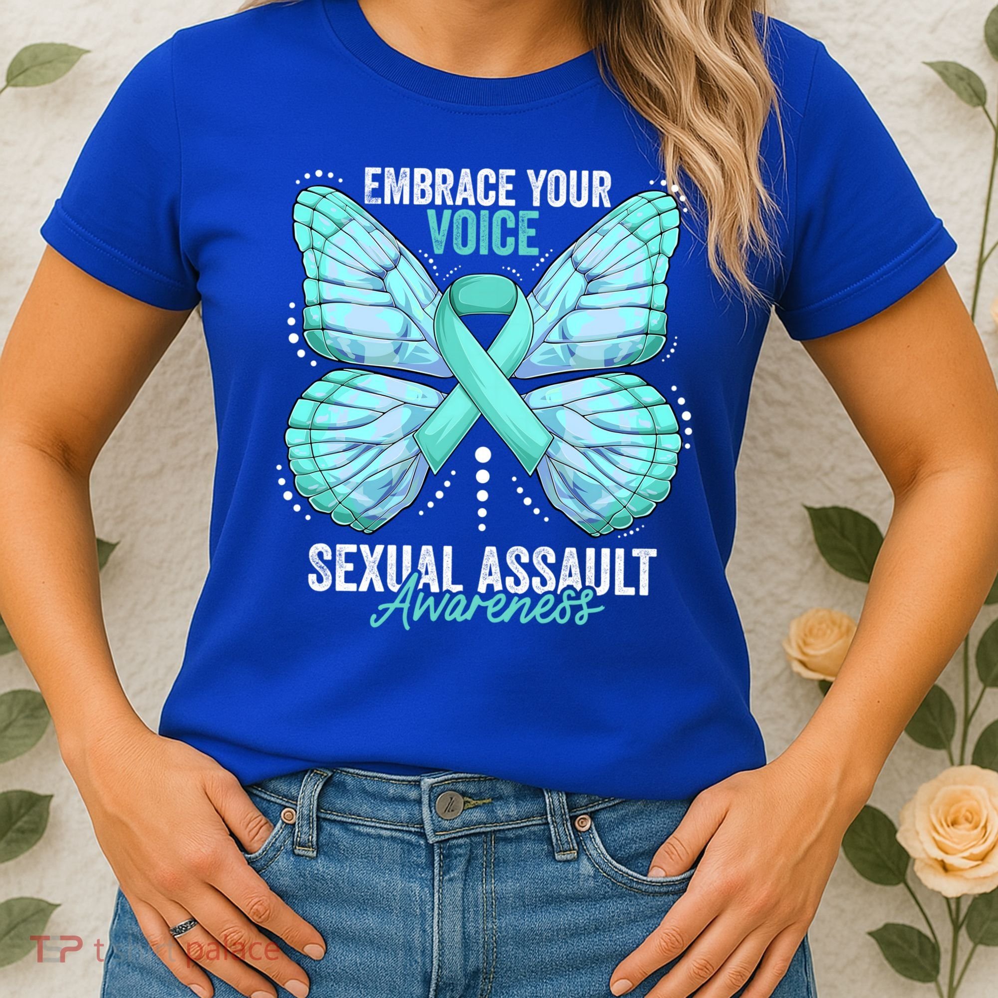 Sexual Assault Awareness Month Butterfly Teal Ribbon Gift Women's T-Shirt
