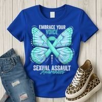 Sexual Assault Awareness Month Butterfly Teal Ribbon Gift Women's T-Shirt thumb 3