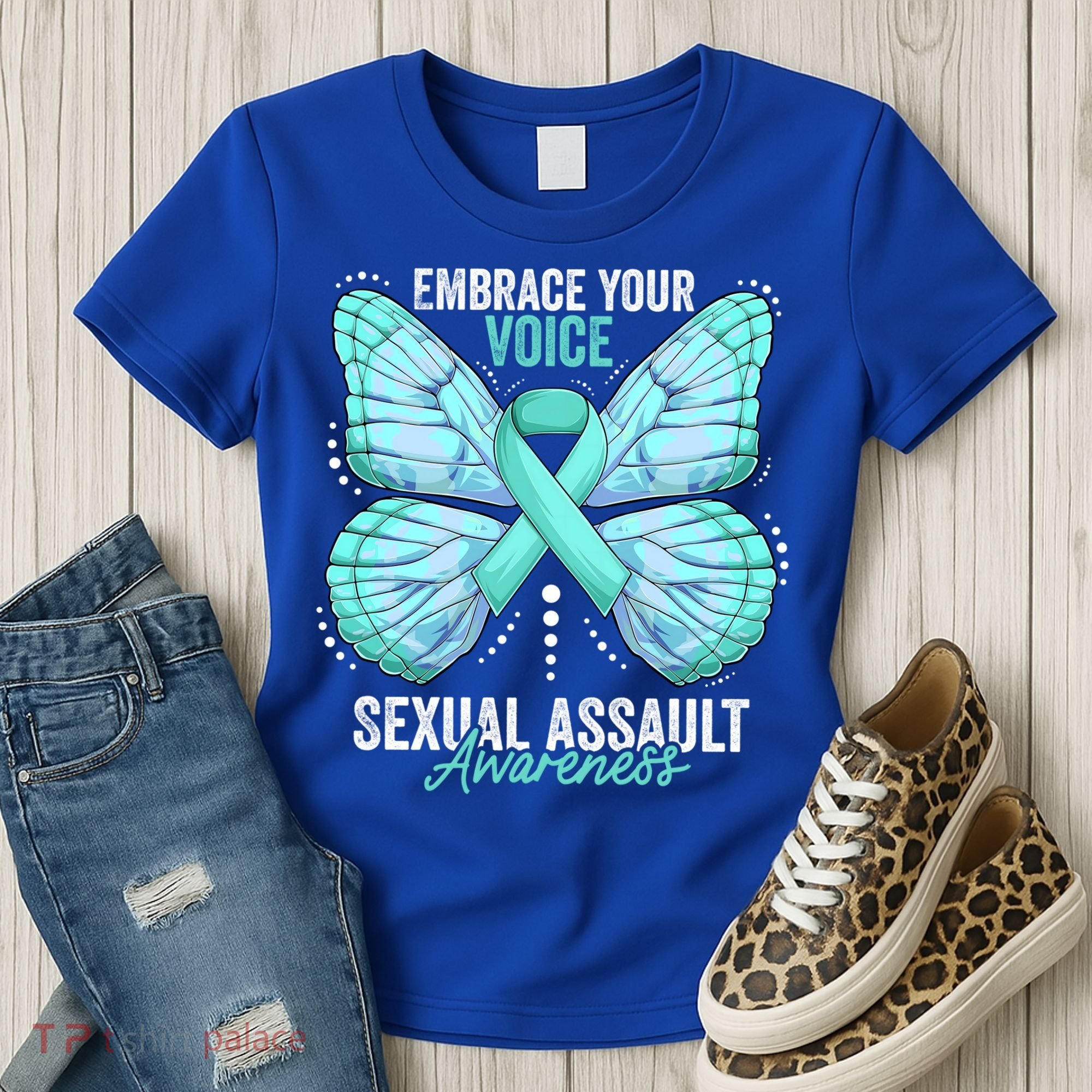 Sexual Assault Awareness Month Butterfly Teal Ribbon Gift Women's T-Shirt