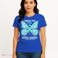Sexual Assault Awareness Month Butterfly Teal Ribbon Gift Women's T-Shirt thumb 4