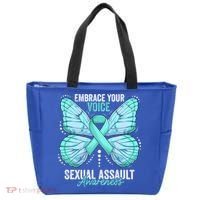 Sexual Assault Awareness Month Butterfly Teal Ribbon Gift Tote Bag thumb 0