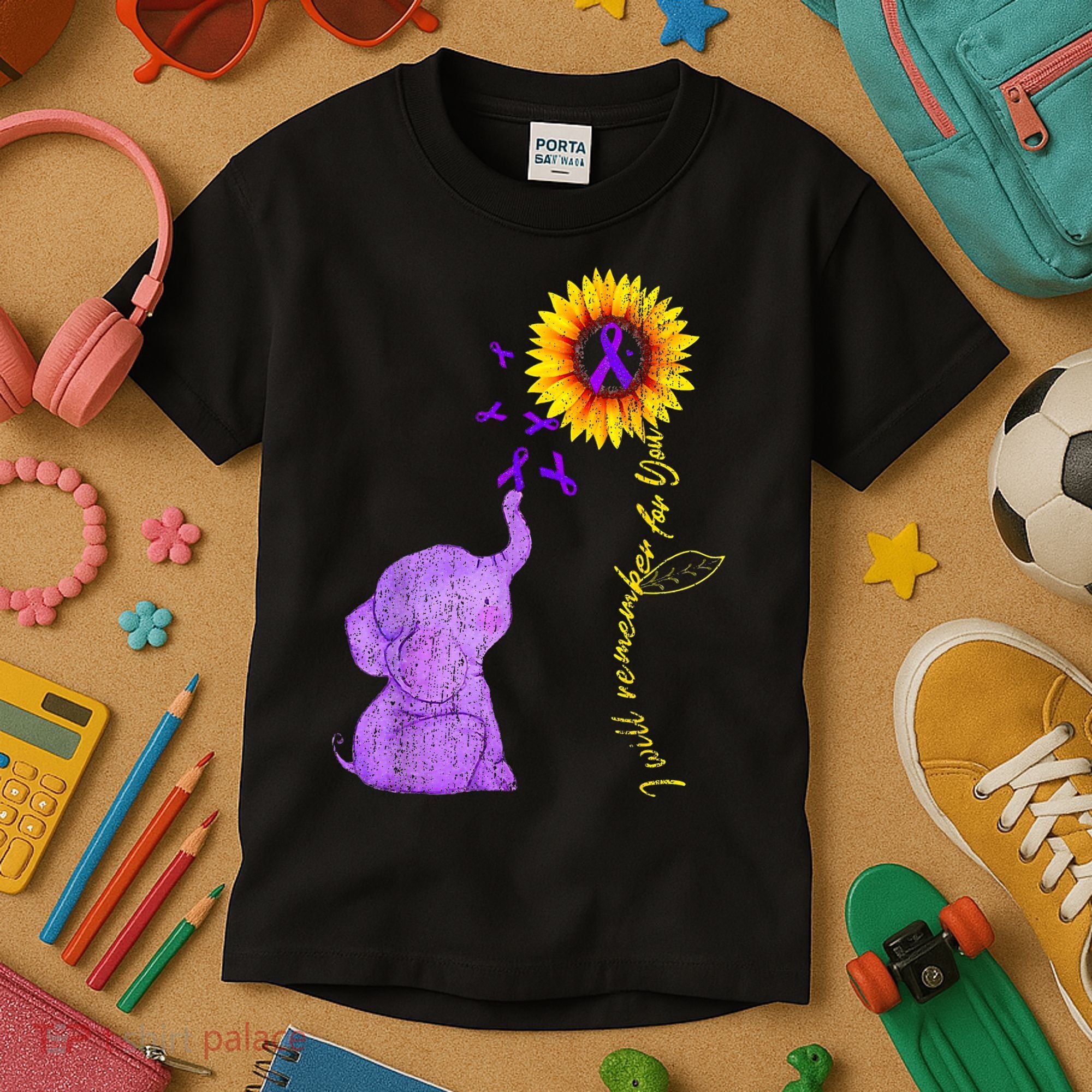 Sunflower Alzheimer Awareness I Will Remember For You TAwa Kids T-Shirt