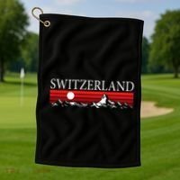 Swiss Alps And Red Sunset Switzerland Mountains Golf Towel thumb 1