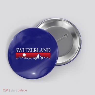 Swiss Alps And Red Sunset Switzerland Mountains Button