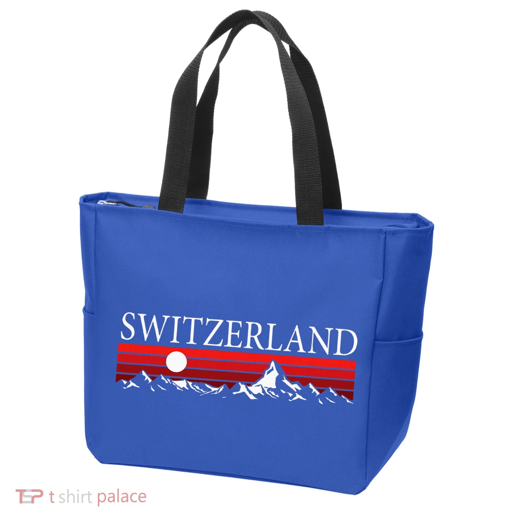 Swiss Alps And Red Sunset Switzerland Mountains Tote Bag