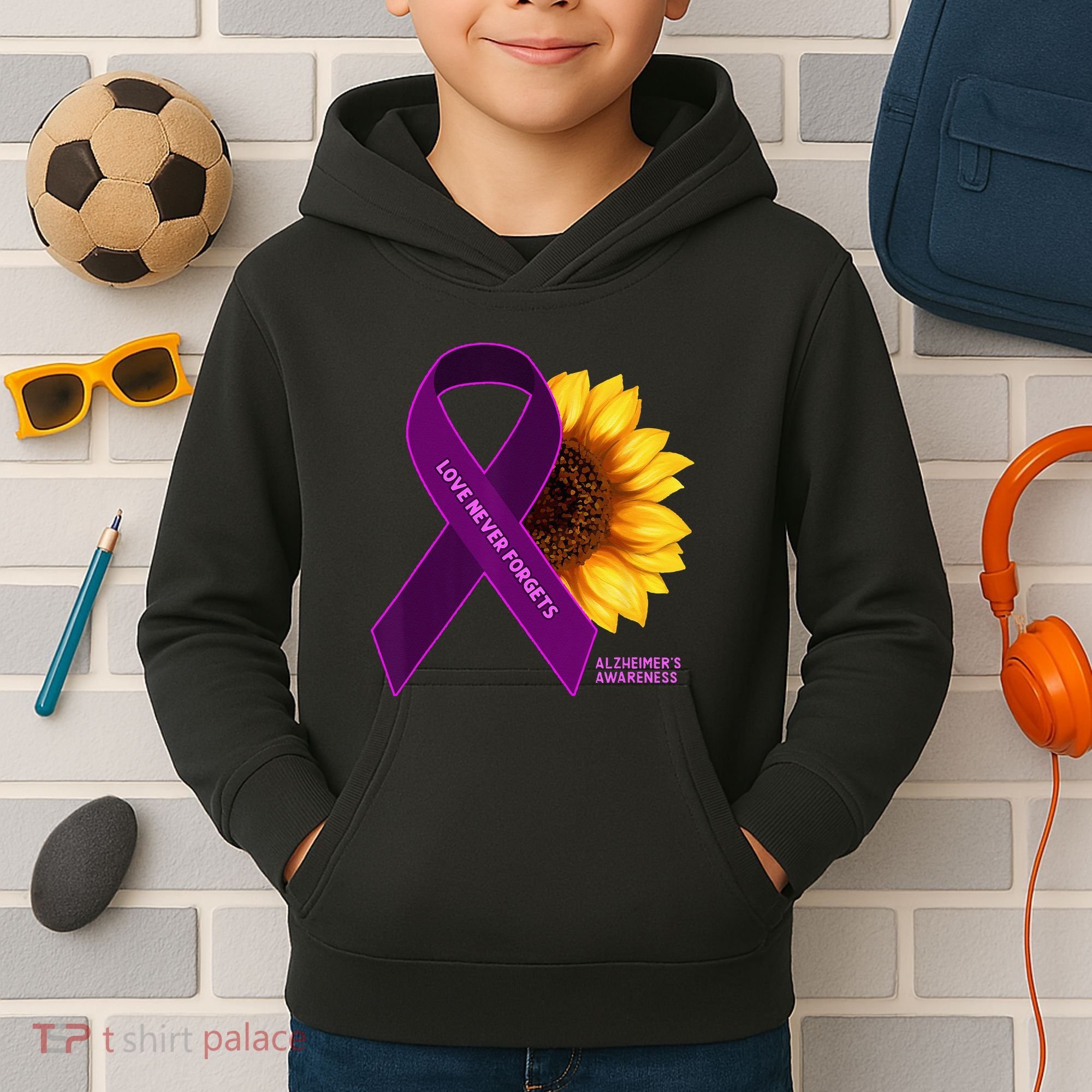 Sunflower Alzheimers Awareness Kids Hoodie