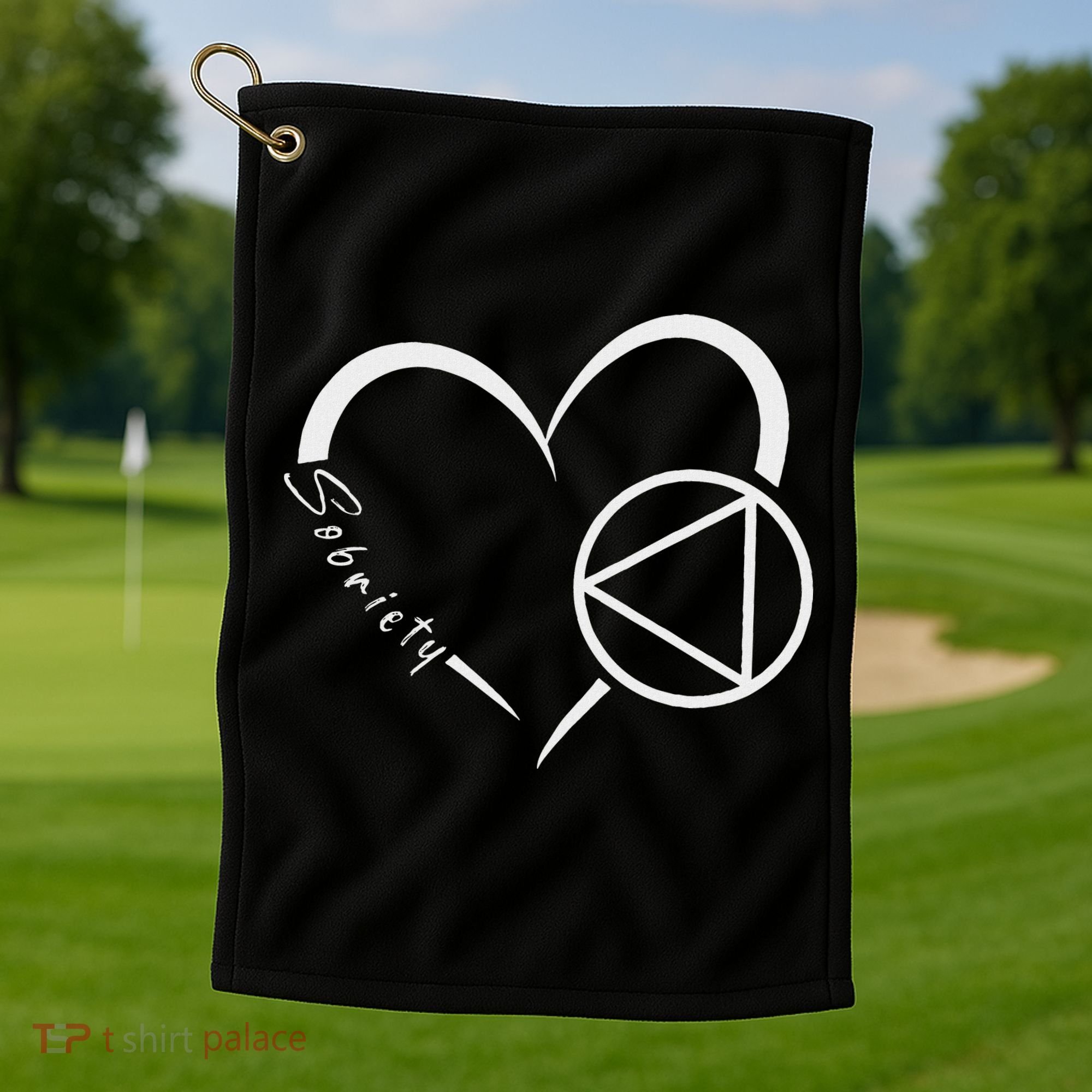 Sober Alcoholic Abstinence Aa Support Sobriety Heart Love Golf Towel