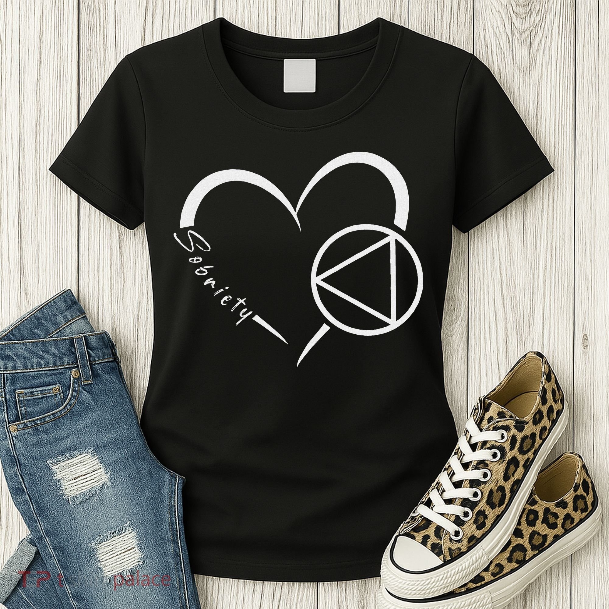 Sober Alcoholic Abstinence Aa Support Sobriety Heart Love Women's T-Shirt