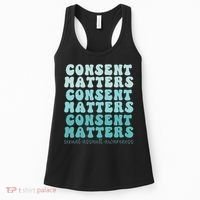 Sexual Assault Awareness Month Consent Matters Teal Ribbon Women's Tank Top thumb 0
