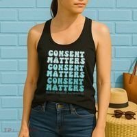 Sexual Assault Awareness Month Consent Matters Teal Ribbon Women's Tank Top thumb 2