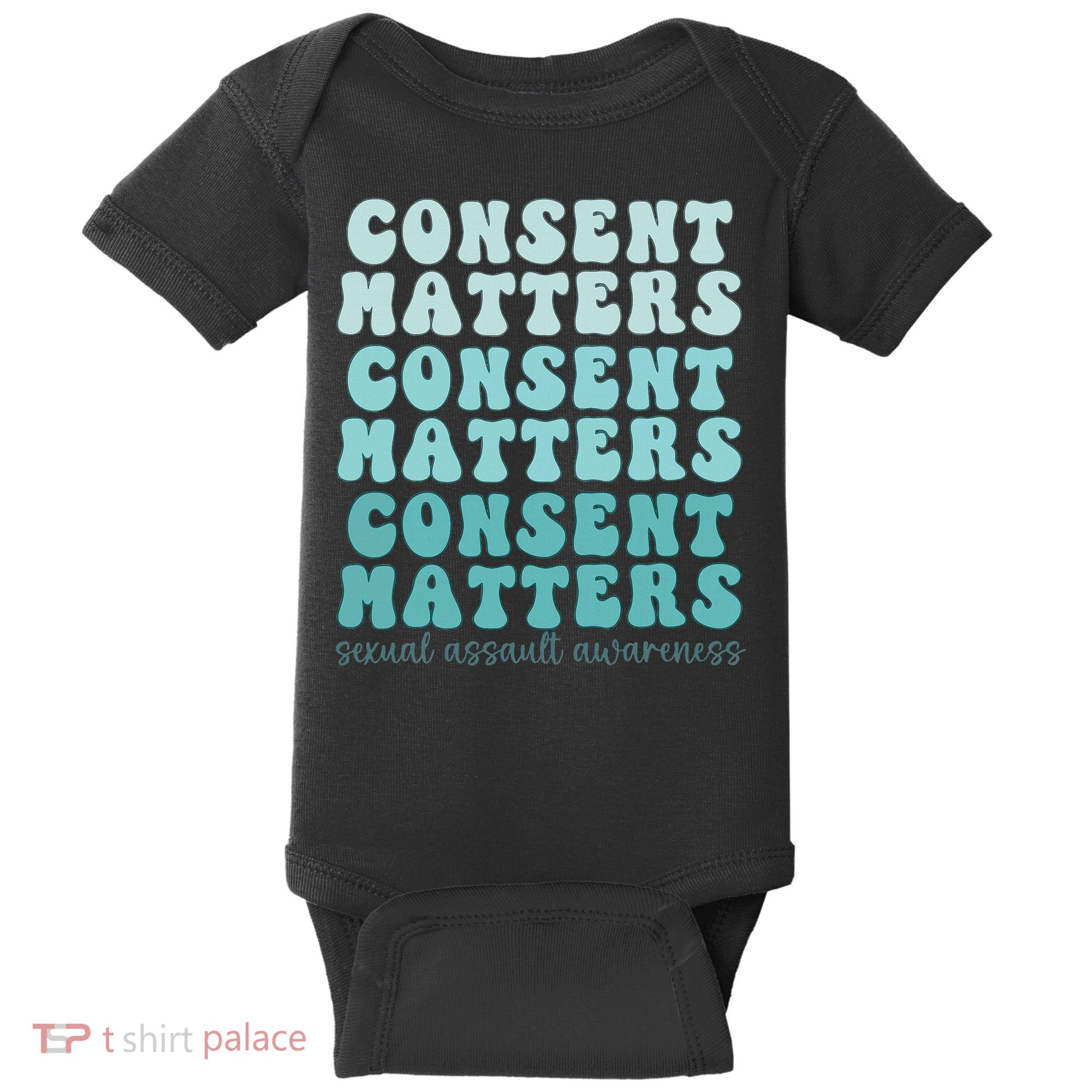 Sexual Assault Awareness Month Consent Matters Teal Ribbon Baby Bodysuit