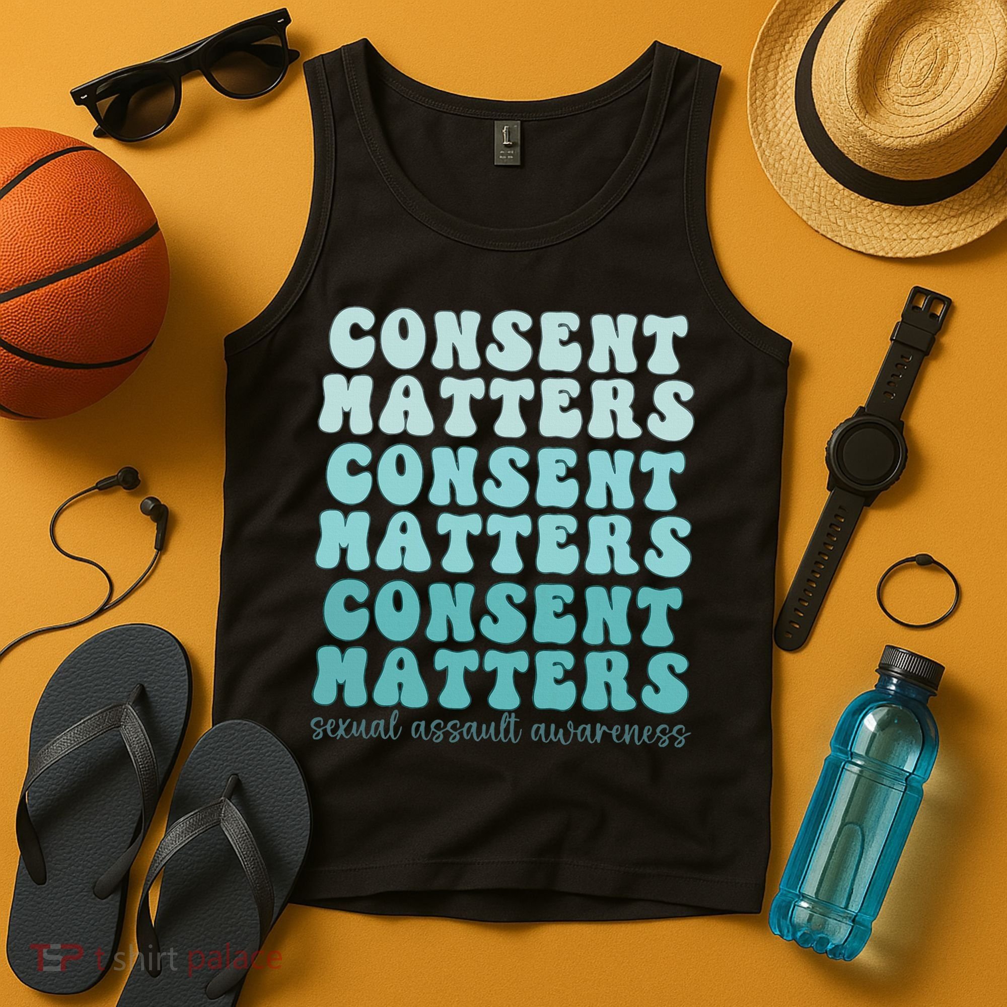 Sexual Assault Awareness Month Consent Matters Teal Ribbon Tank Top