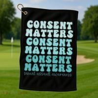 Sexual Assault Awareness Month Consent Matters Teal Ribbon Golf Towel thumb 1