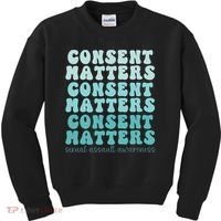 Sexual Assault Awareness Month Consent Matters Teal Ribbon Kids Sweatshirt thumb 0