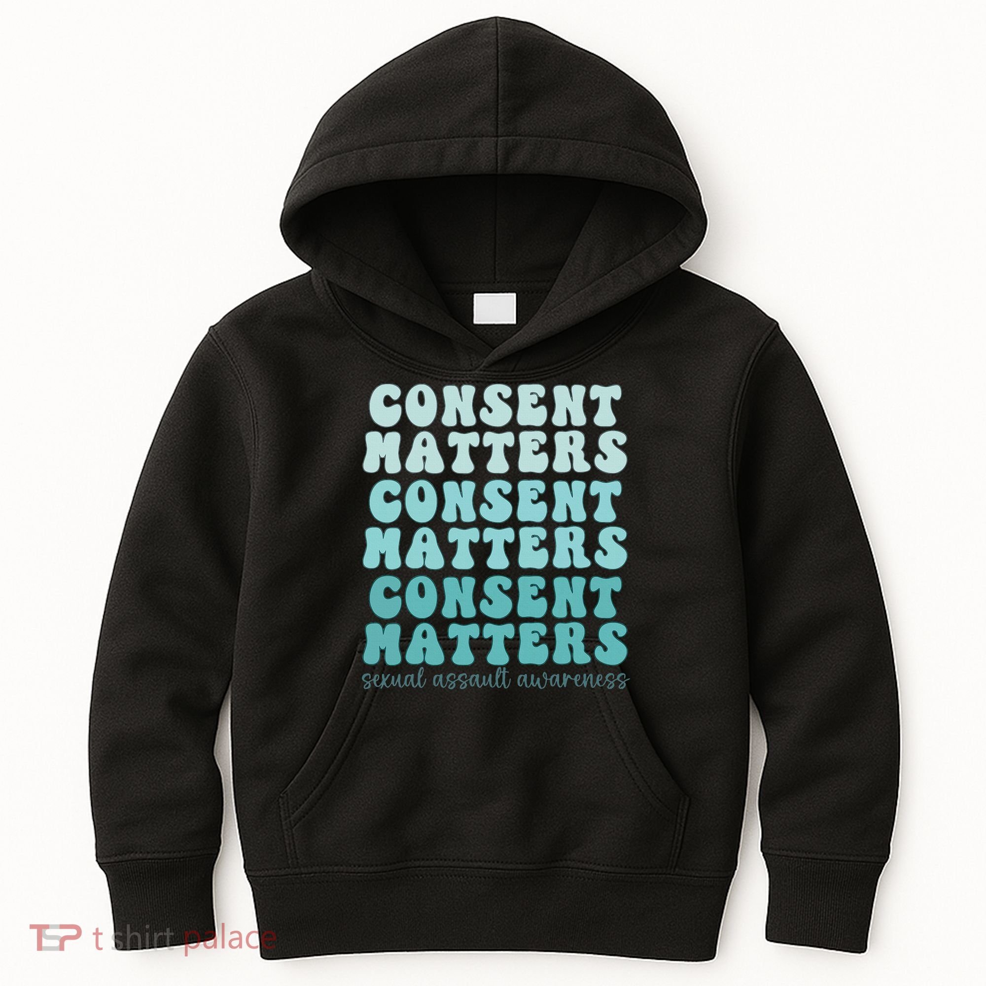 Sexual Assault Awareness Month Consent Matters Teal Ribbon Kids Hoodie