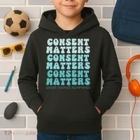 Sexual Assault Awareness Month Consent Matters Teal Ribbon Kids Hoodie thumb 2