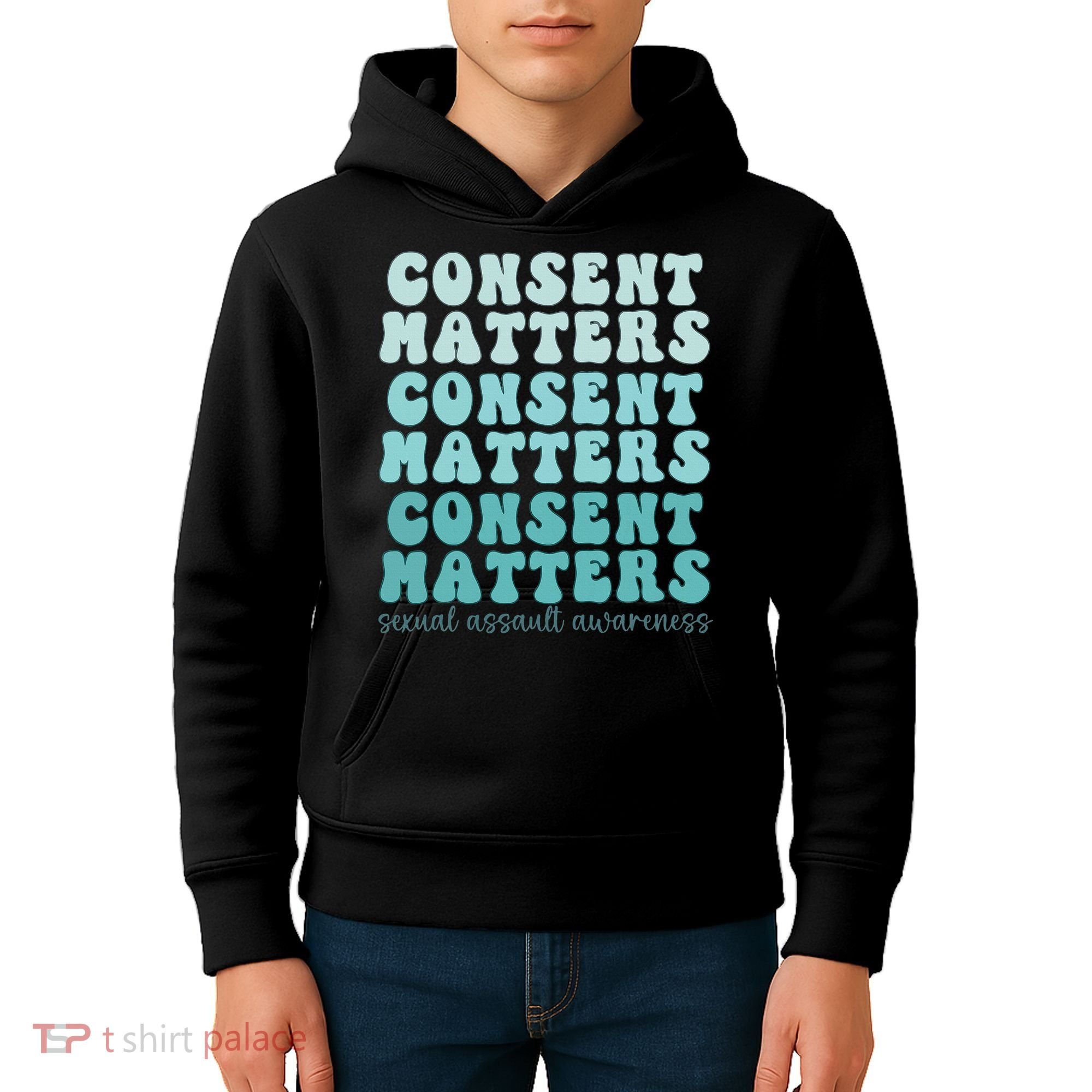 Sexual Assault Awareness Month Consent Matters Teal Ribbon Kids Hoodie