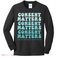 Sexual Assault Awareness Month Consent Matters Teal Ribbon Kids Long Sleeve Shirt thumb 0