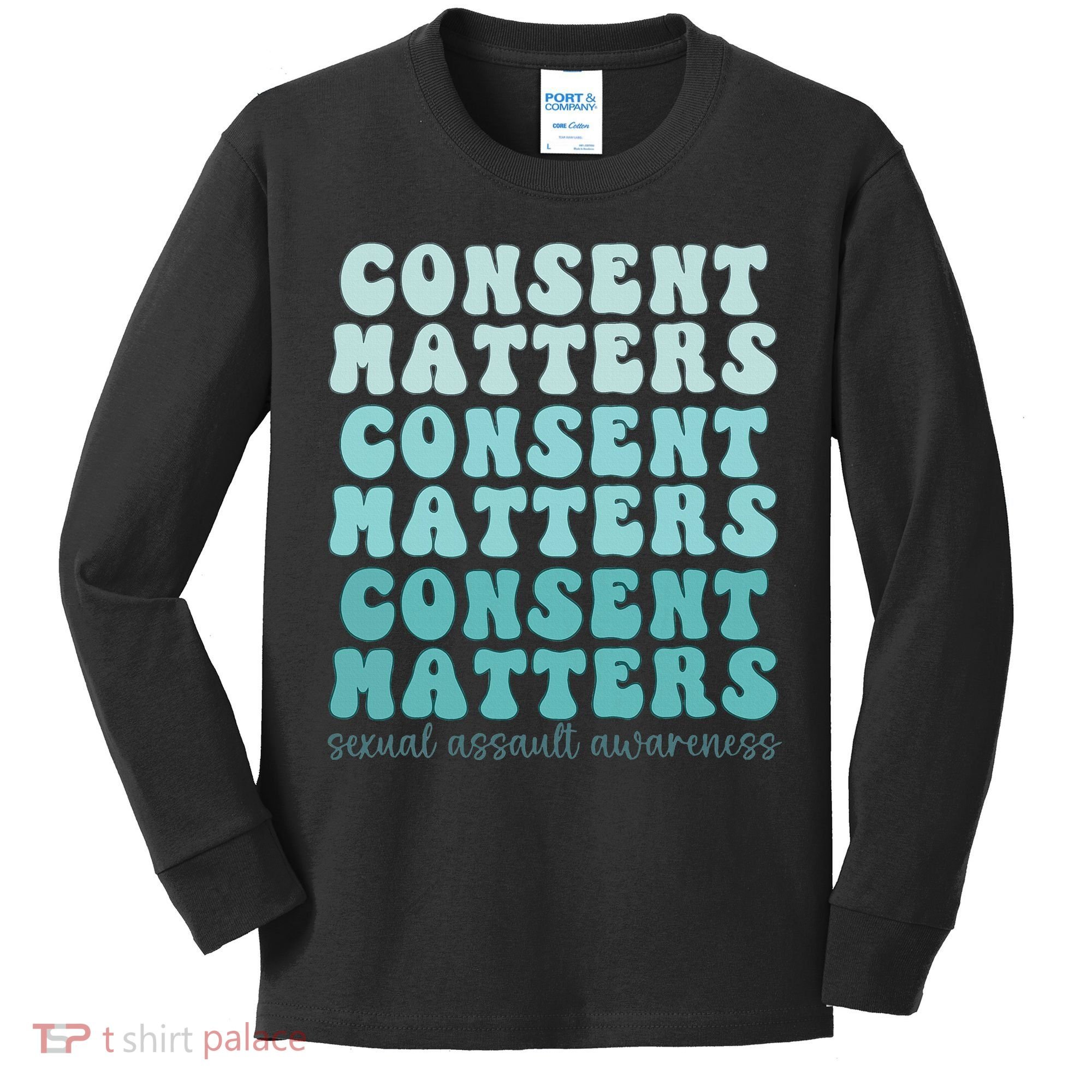 Sexual Assault Awareness Month Consent Matters Teal Ribbon Kids Long Sleeve Shirt