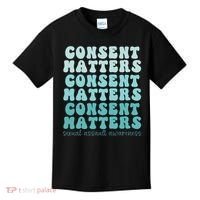 Sexual Assault Awareness Month Consent Matters Teal Ribbon Kids T-Shirt thumb 0