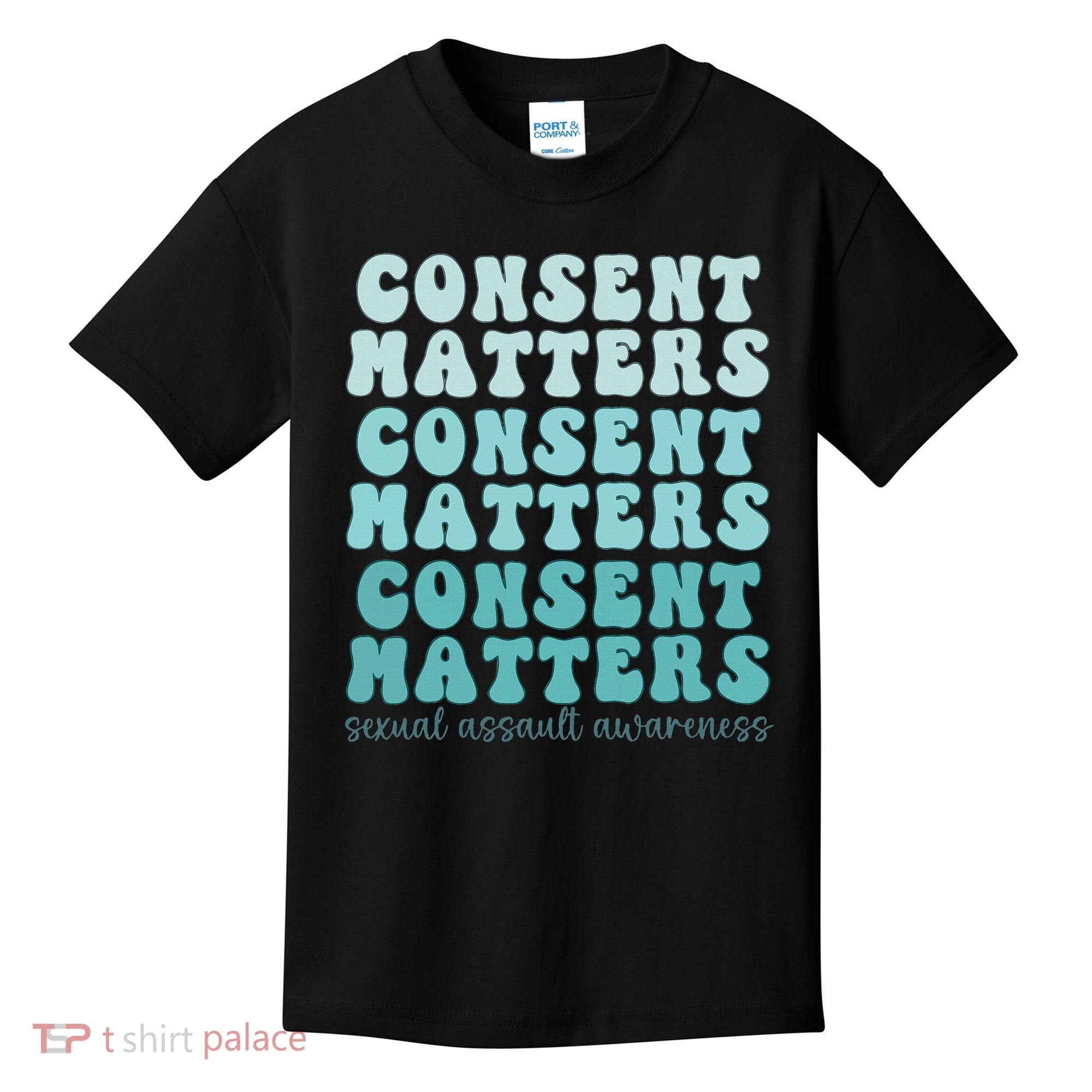 Sexual Assault Awareness Month Consent Matters Teal Ribbon Kids T-Shirt