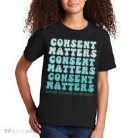 Sexual Assault Awareness Month Consent Matters Teal Ribbon Kids T-Shirt thumb 2