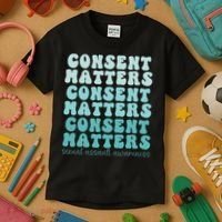 Sexual Assault Awareness Month Consent Matters Teal Ribbon Kids T-Shirt thumb 3