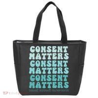 Sexual Assault Awareness Month Consent Matters Teal Ribbon Tote Bag thumb 0