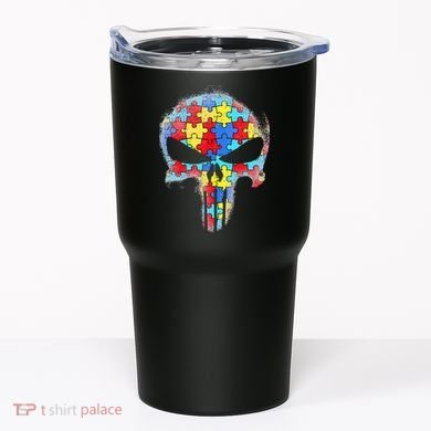 Skull Autism Awareness Tee Mom Dad Autism Tumbler