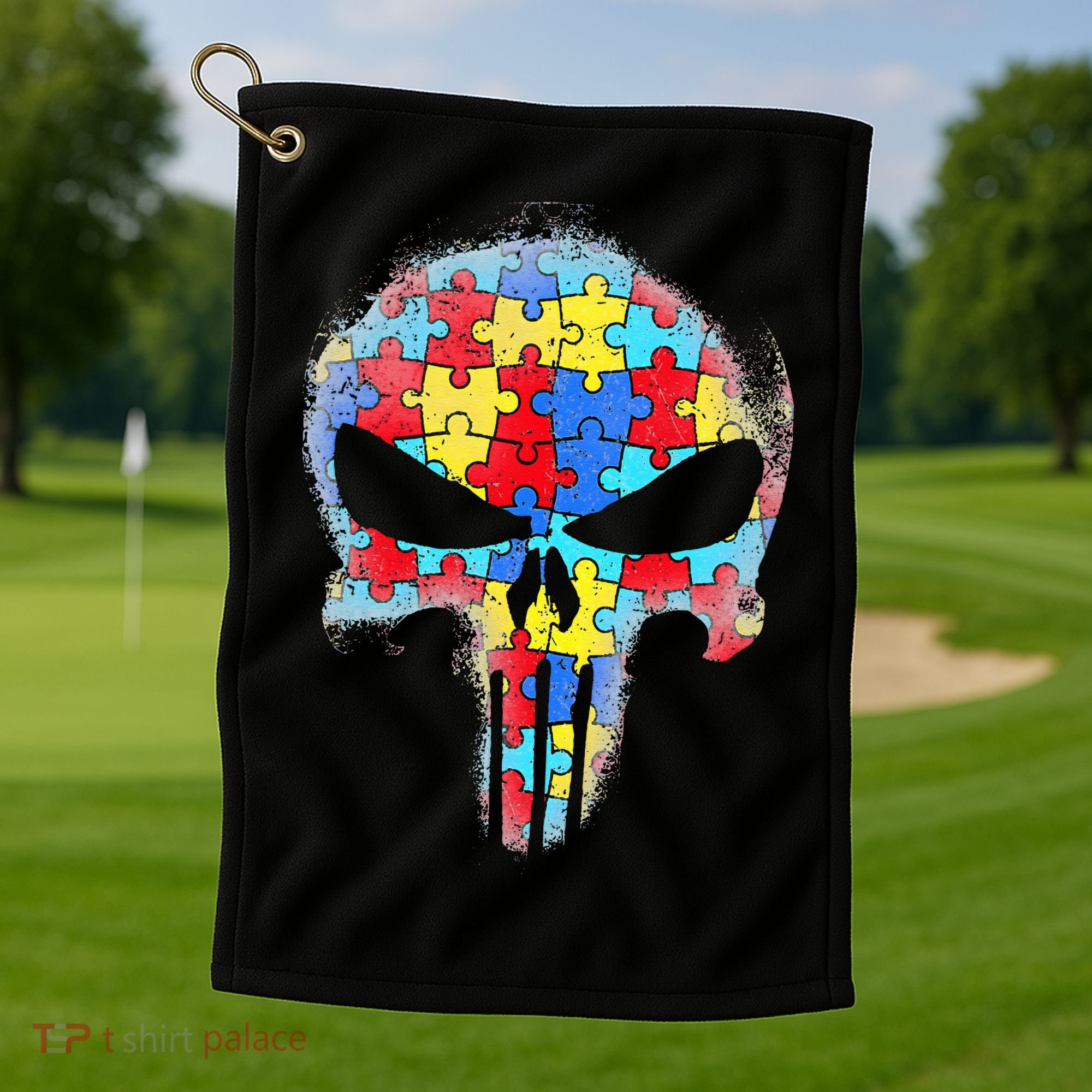 Skull Autism Awareness Tee Mom Dad Autism Golf Towel