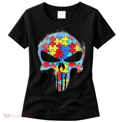 Skull Autism Awareness Tee Mom Dad Autism Women's T-Shirt