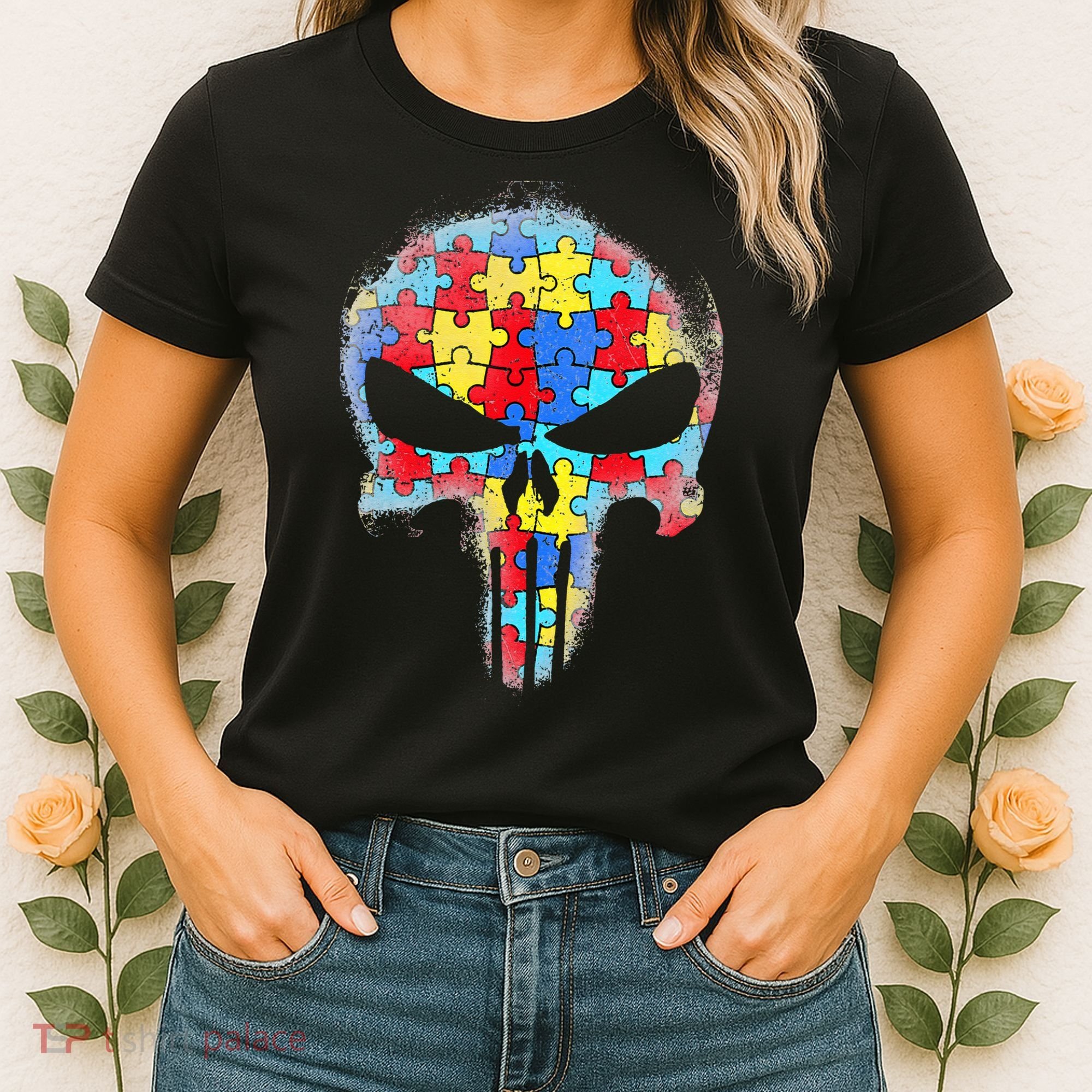 Skull Autism Awareness Tee Mom Dad Autism Women's T-Shirt