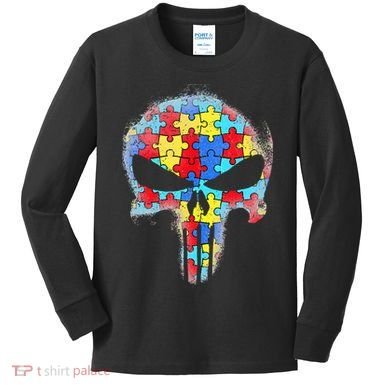 Skull Autism Awareness Tee Mom Dad Autism Kids Long Sleeve Shirt