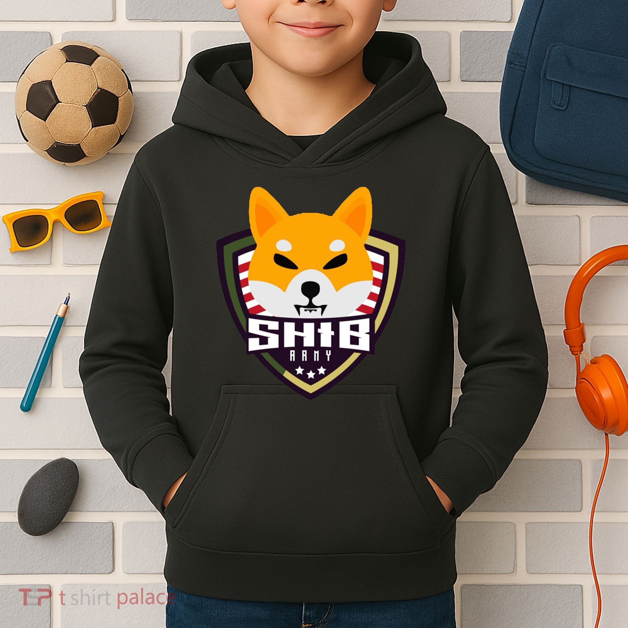 Shiba Army Badge Crest Kids Hoodie