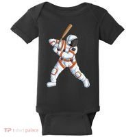 Space Astronaut Baseball Funny Baseball Player Baby Bodysuit thumb 0