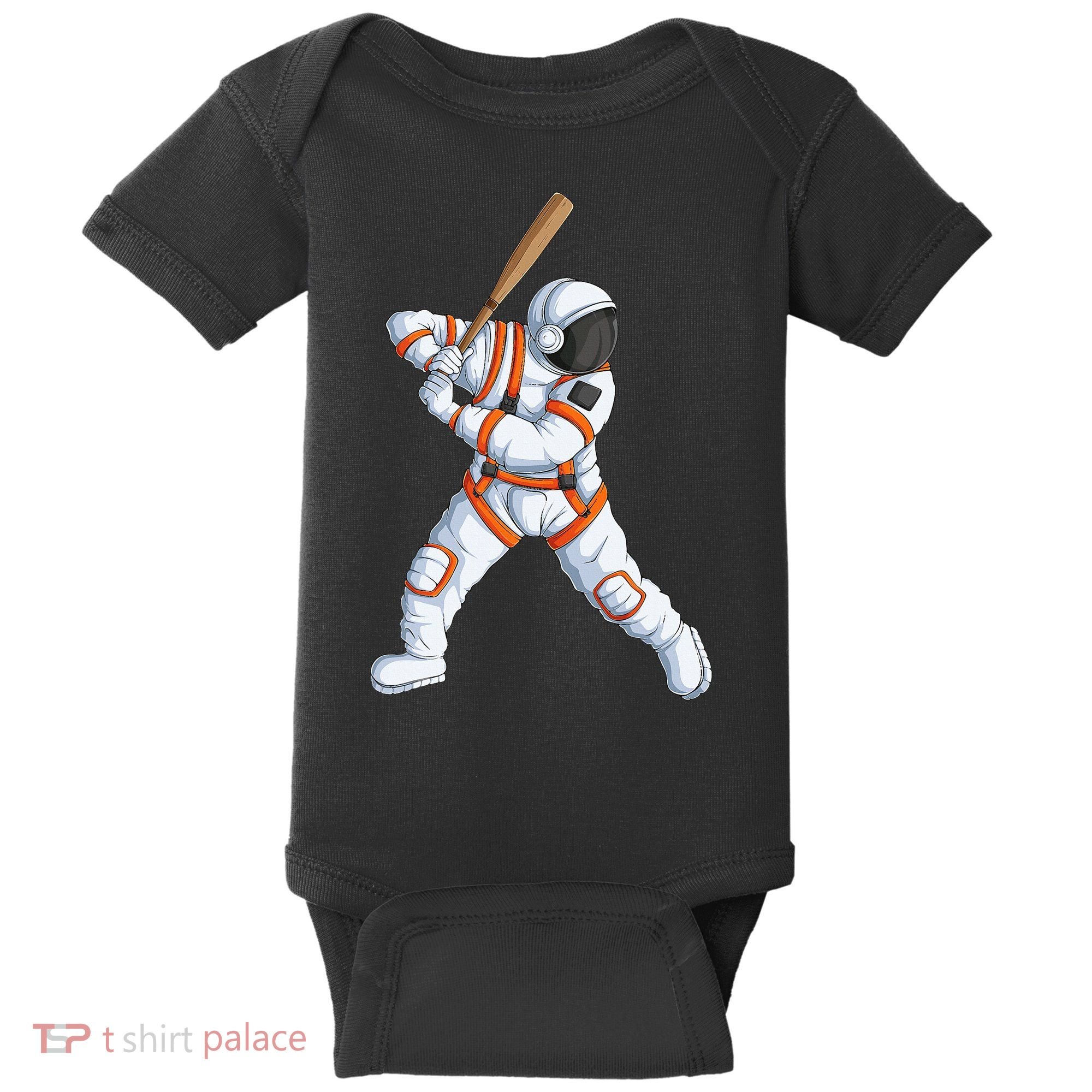 Space Astronaut Baseball Funny Baseball Player Baby Bodysuit