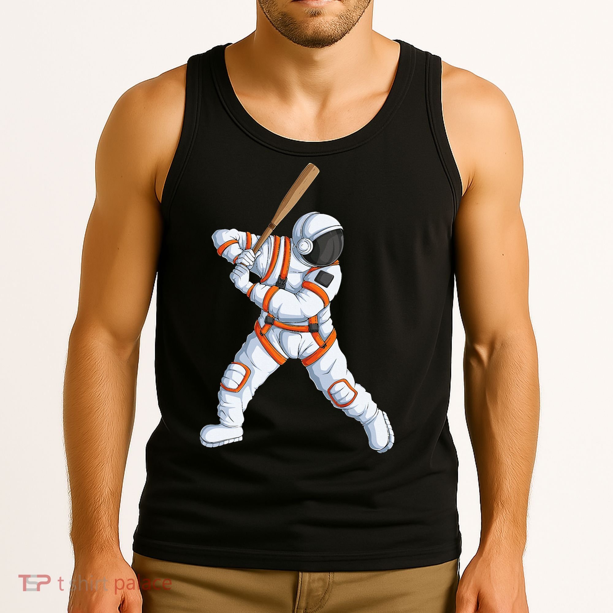 Space Astronaut Baseball Funny Baseball Player Tank Top
