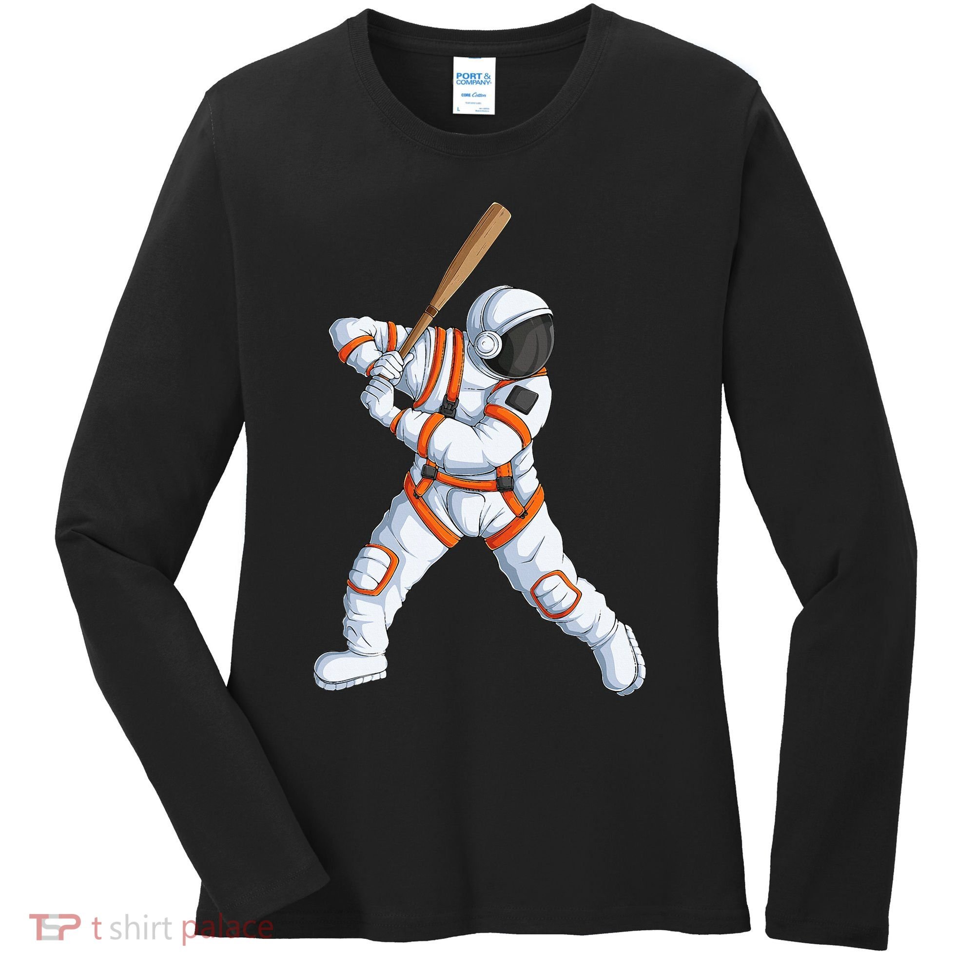 Space Astronaut Baseball Funny Baseball Player Women's Long Sleeve Shirt